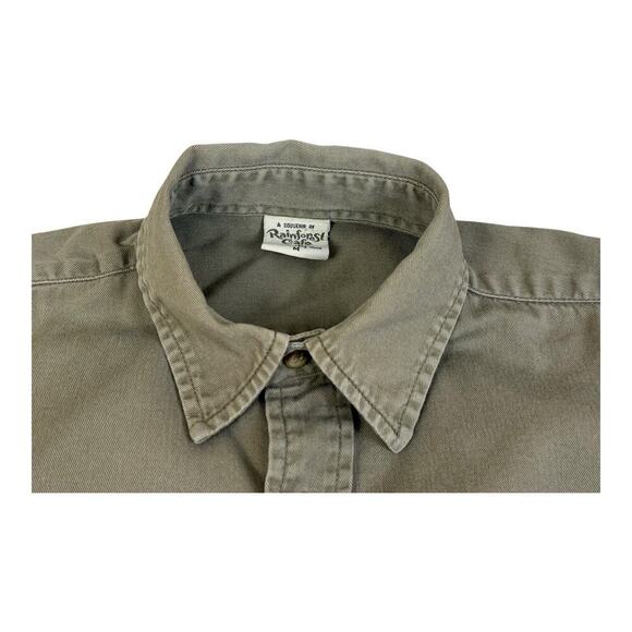 Vintage 90s Rainforest Cafe Cotton Men’s Medium Brown Canvas Button Down Shirt - Picture 15 of 16